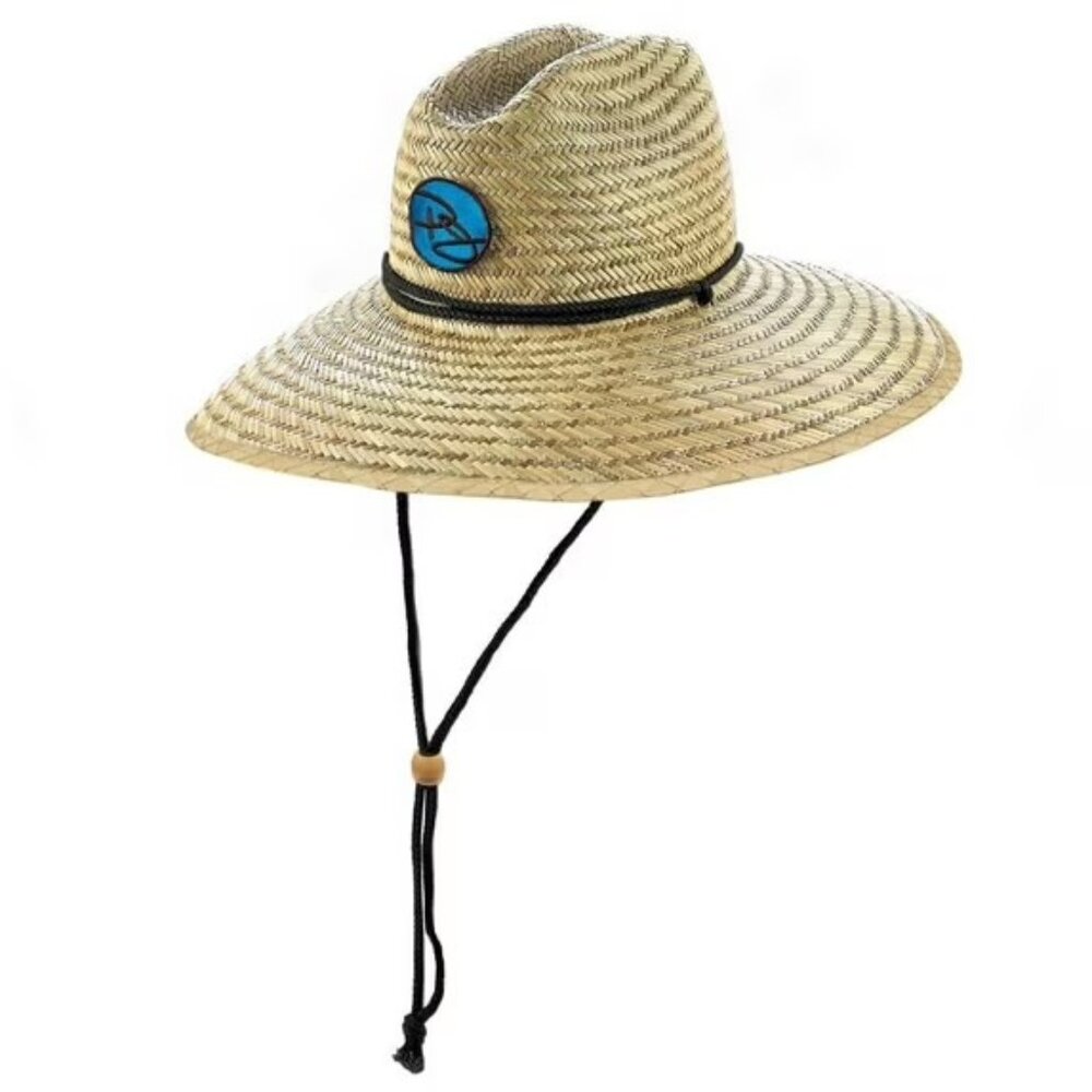 Panama Jack Rush Straw Lifeguard Sun Hat 4" Bound Big Brim Chin Cord Size Sm/Med